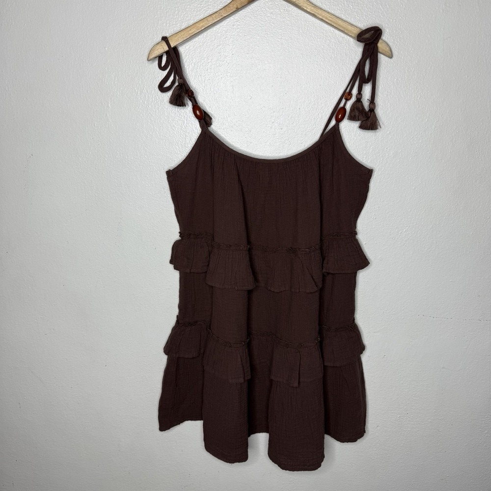 River Island Poolside Brown Tiered Dress Swim Beach Cover Boho Women's Small